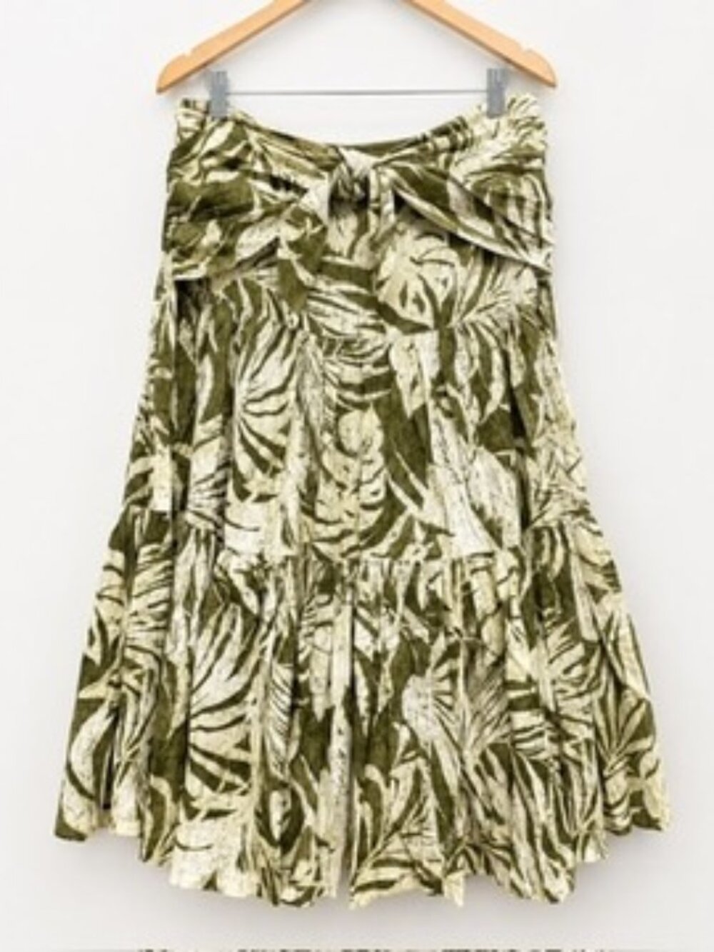 Lauren Ralph Lauren Tropical Leaf Print Tiered Midi Skirt Sz 10 Tie Waist Resort - Picture 2 of 9
